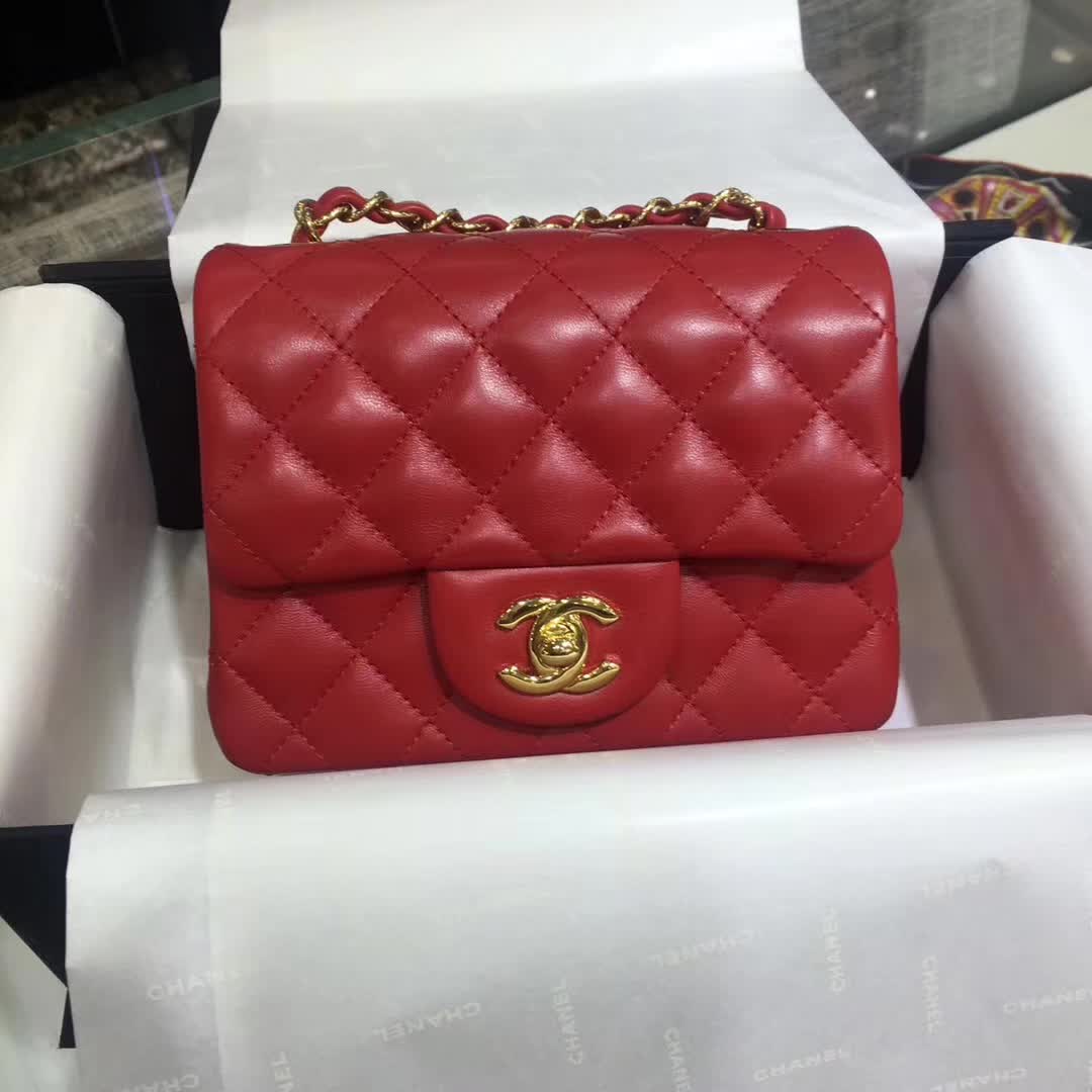 CHANEL Classic Flap  小羊皮 大红 17cm 金 广州白云皮具城