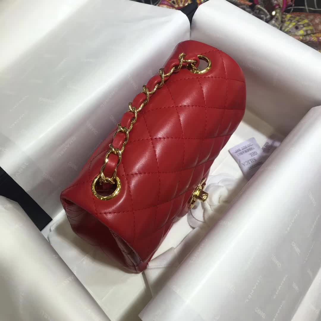 CHANEL Classic Flap  小羊皮 大红 17cm 金 广州白云皮具城