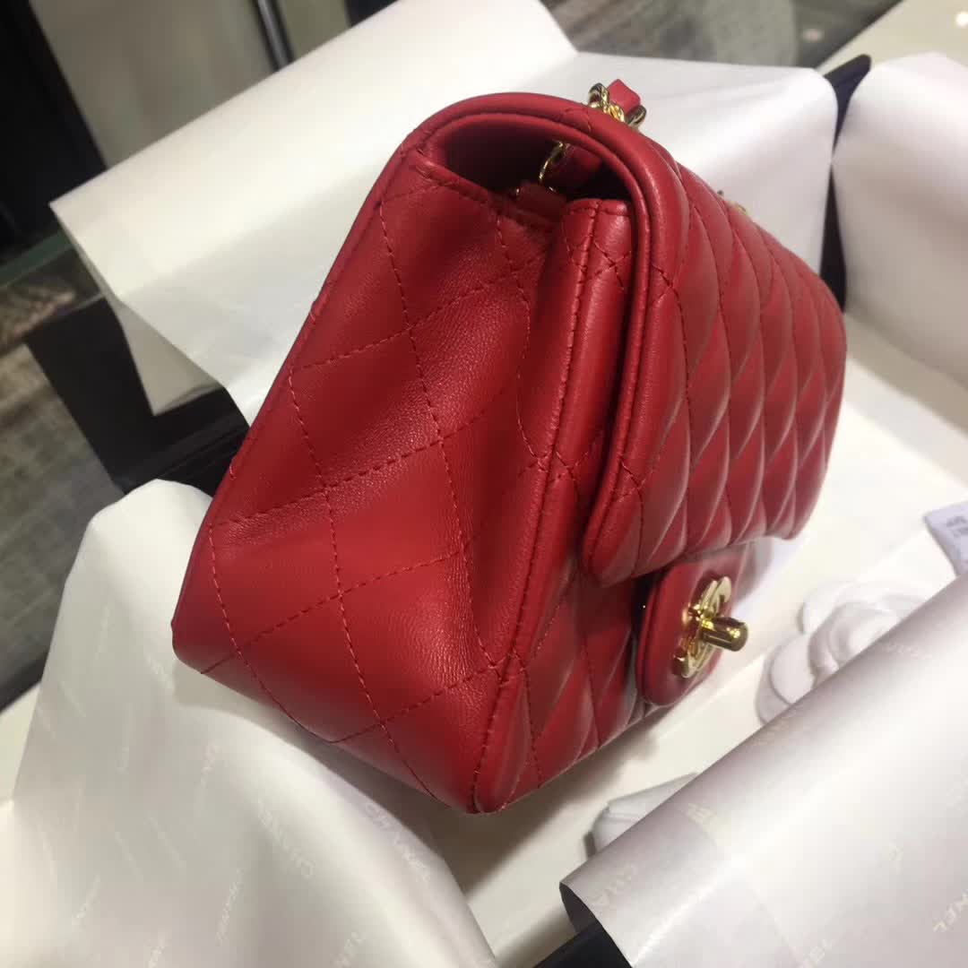 CHANEL Classic Flap  小羊皮 大红 17cm 金 广州白云皮具城