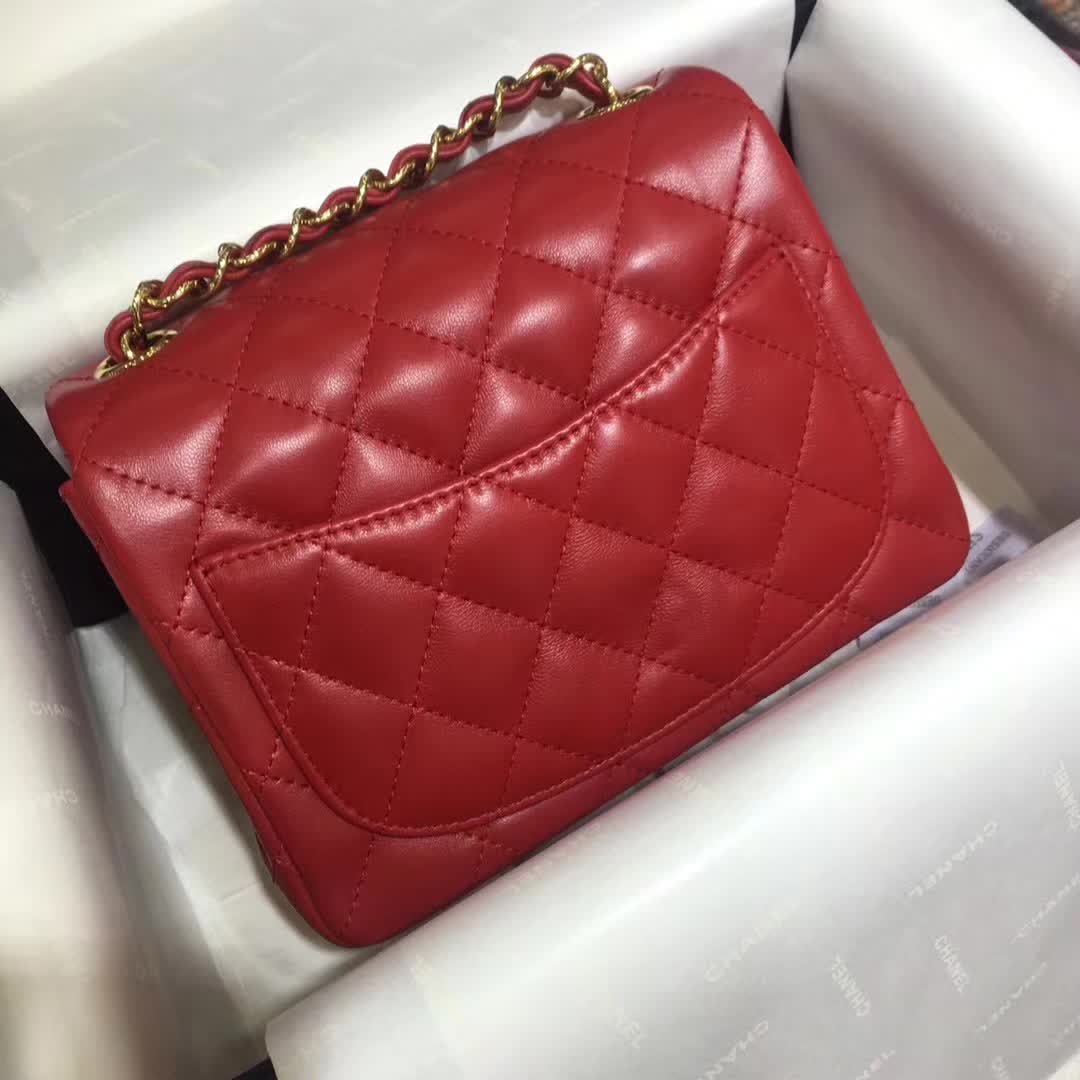 CHANEL Classic Flap  小羊皮 大红 17cm 金 广州白云皮具城