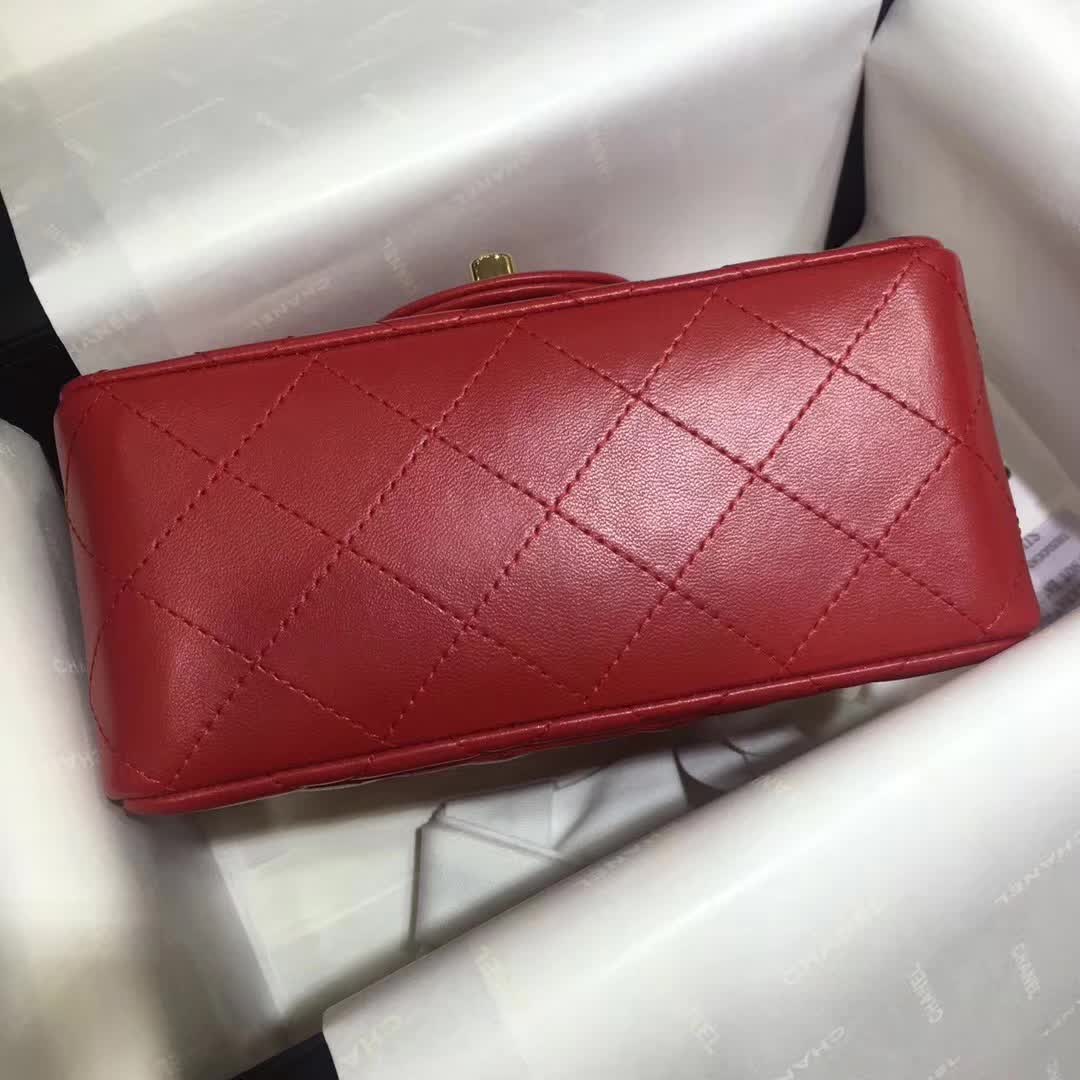 CHANEL Classic Flap  小羊皮 大红 17cm 金 广州白云皮具城