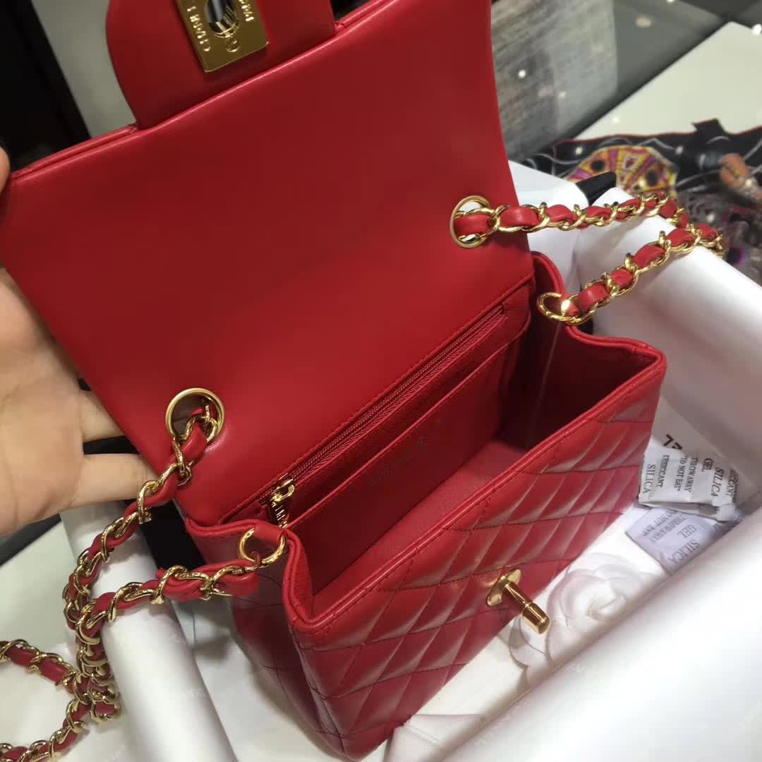 CHANEL Classic Flap  小羊皮 大红 17cm 金 广州白云皮具城