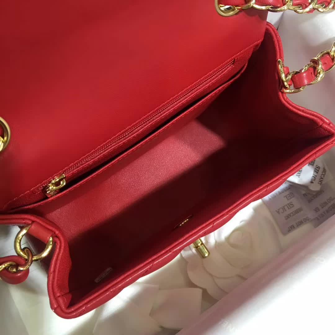 CHANEL Classic Flap  小羊皮 大红 17cm 金 广州白云皮具城