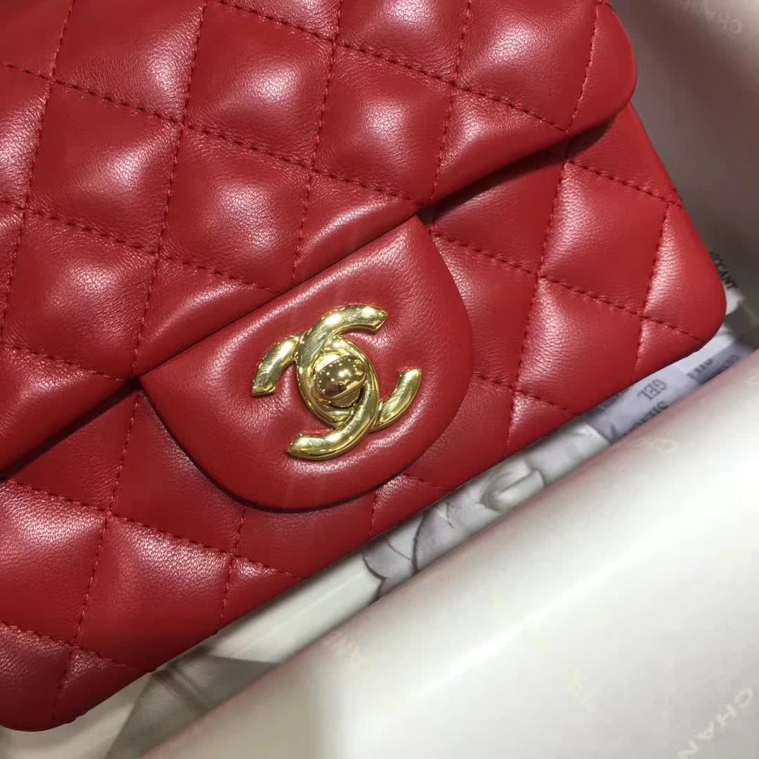 CHANEL Classic Flap  小羊皮 大红 17cm 金 广州白云皮具城