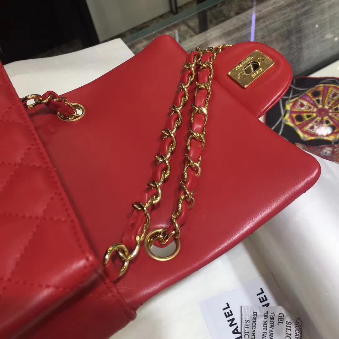 CHANEL Classic Flap  小羊皮 大红 17cm 金 广州白云皮具城