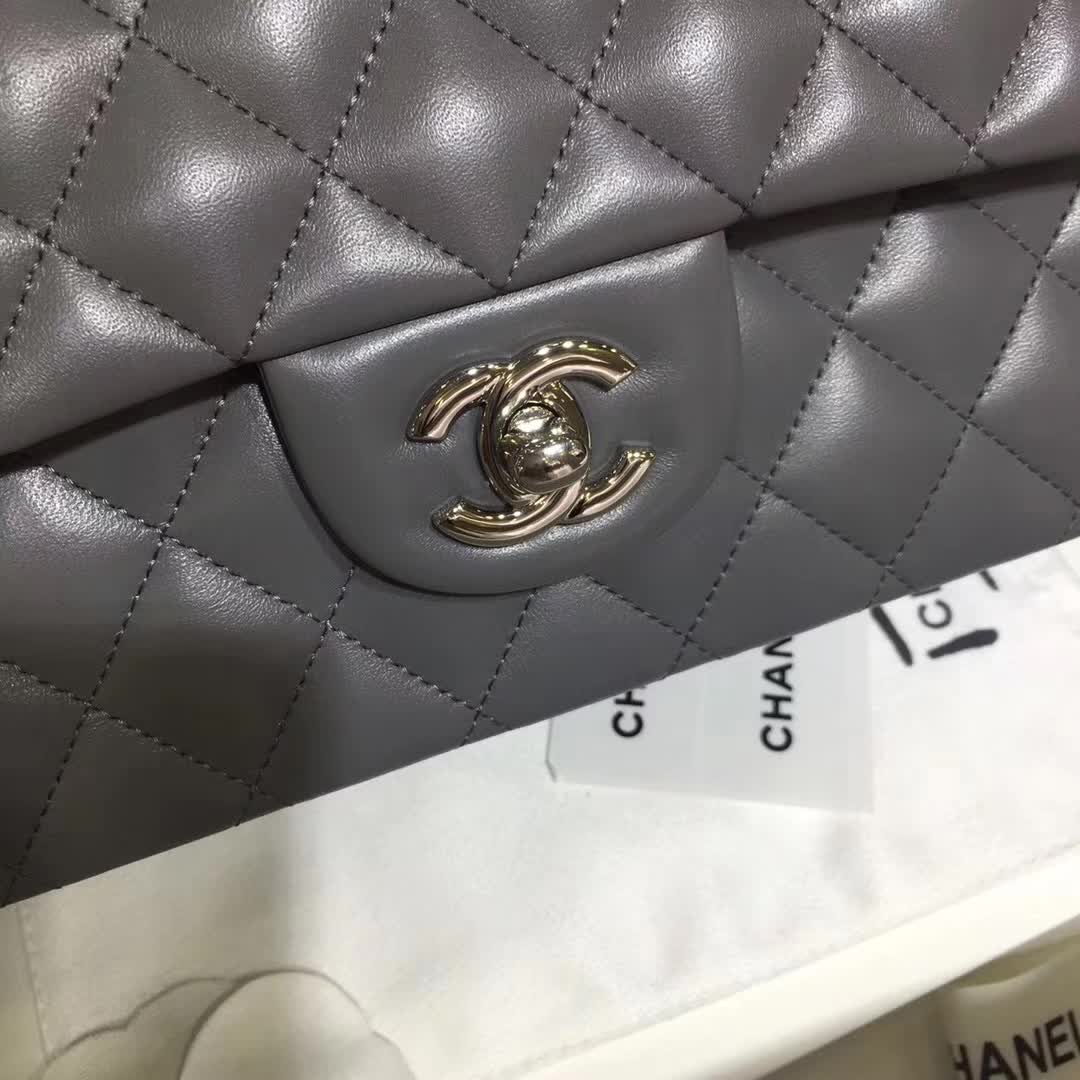 广州白云皮具城 正品开模 Classic Flap 小羊皮 灰色 25cm 银