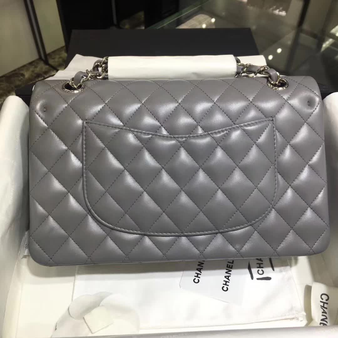 广州白云皮具城 正品开模 Classic Flap 小羊皮 灰色 25cm 银