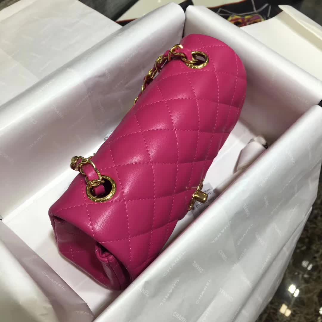 Chanel 香奈儿 Classic Flap  小羊皮 玫红色 20cm 金