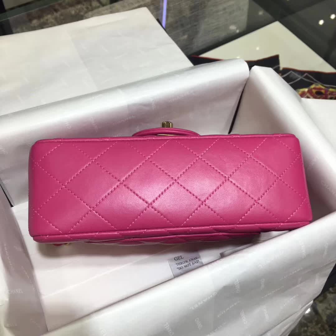 Chanel 香奈儿 Classic Flap  小羊皮 玫红色 20cm 金