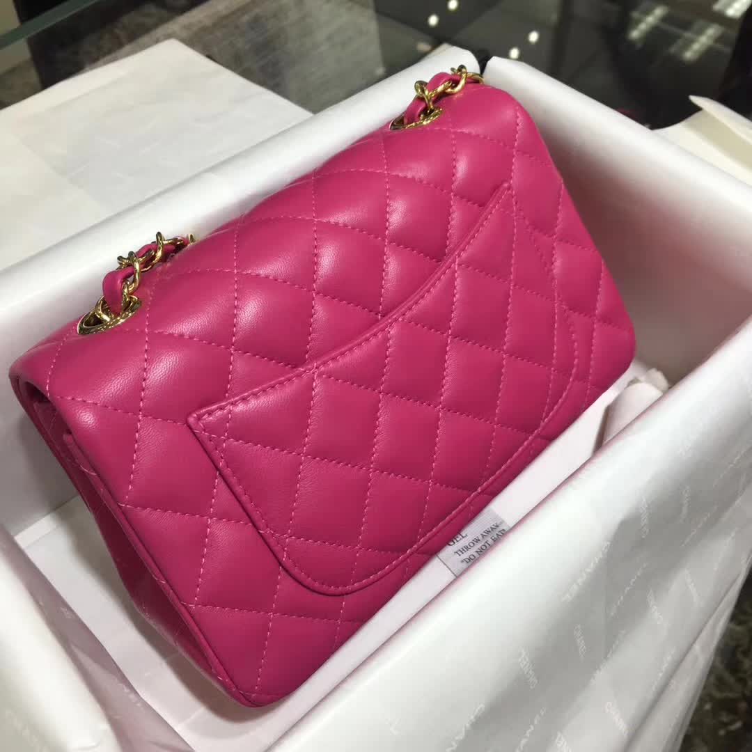 Chanel 香奈儿 Classic Flap  小羊皮 玫红色 20cm 金