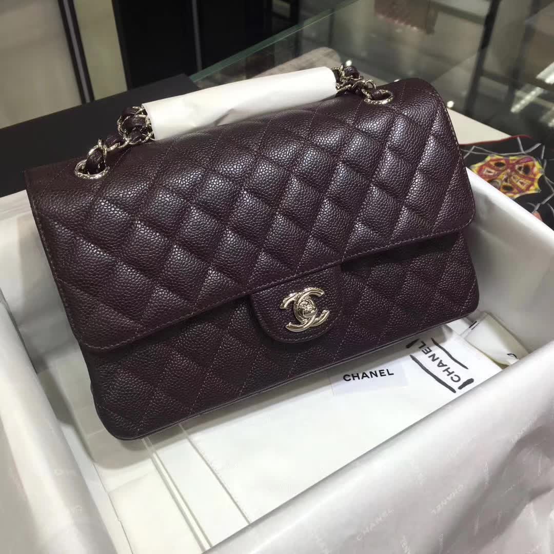 Chanel 香奈儿 Classic Flap  鱼子酱 咖啡色 25cm 银 一件代发