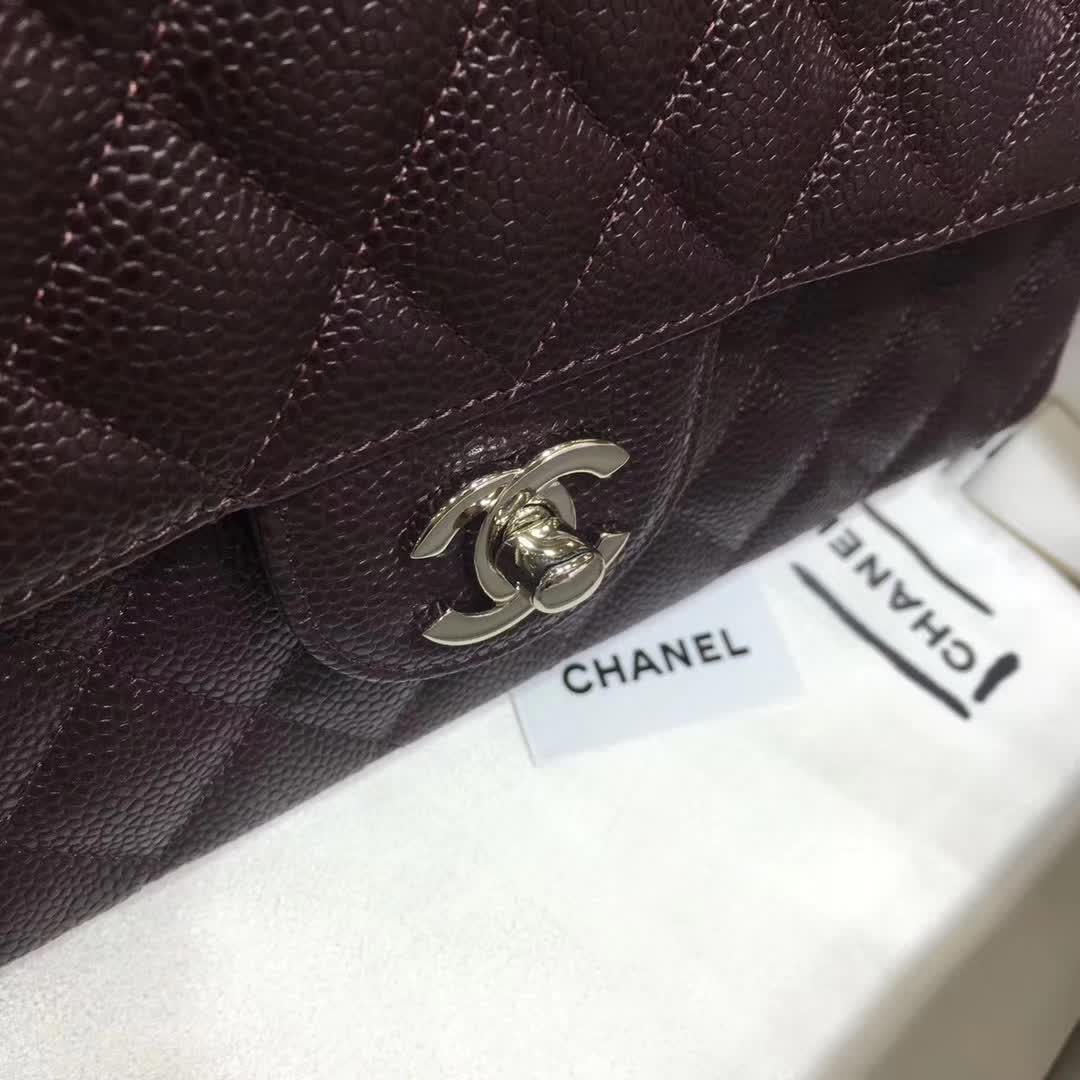 Chanel 香奈儿 Classic Flap  鱼子酱 咖啡色 25cm 银 一件代发