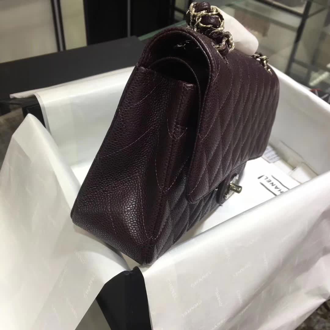 Chanel 香奈儿 Classic Flap  鱼子酱 咖啡色 25cm 银 一件代发
