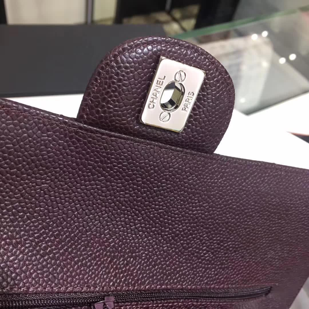 Chanel 香奈儿 Classic Flap  鱼子酱 咖啡色 25cm 银 一件代发