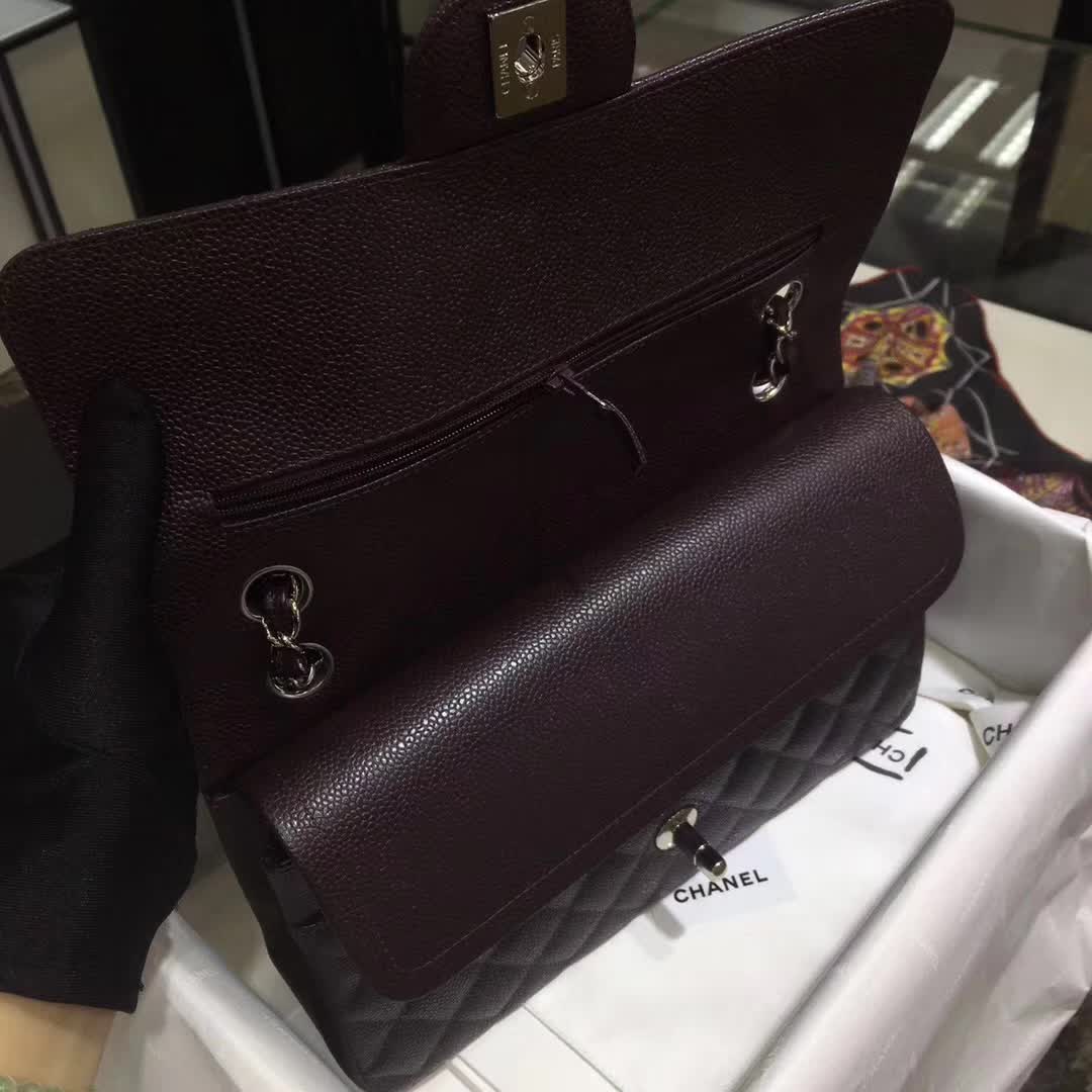 Chanel 香奈儿 Classic Flap  鱼子酱 咖啡色 25cm 银 一件代发