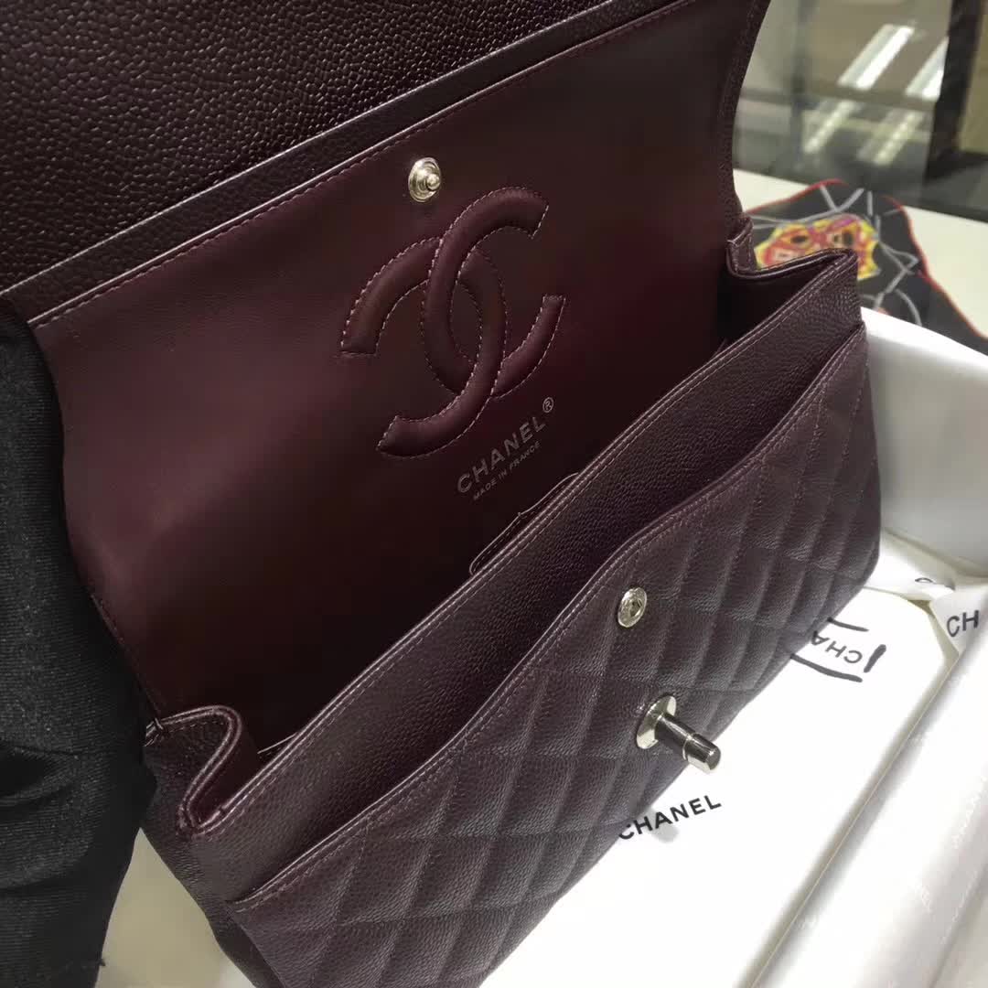 Chanel 香奈儿 Classic Flap  鱼子酱 咖啡色 25cm 银 一件代发