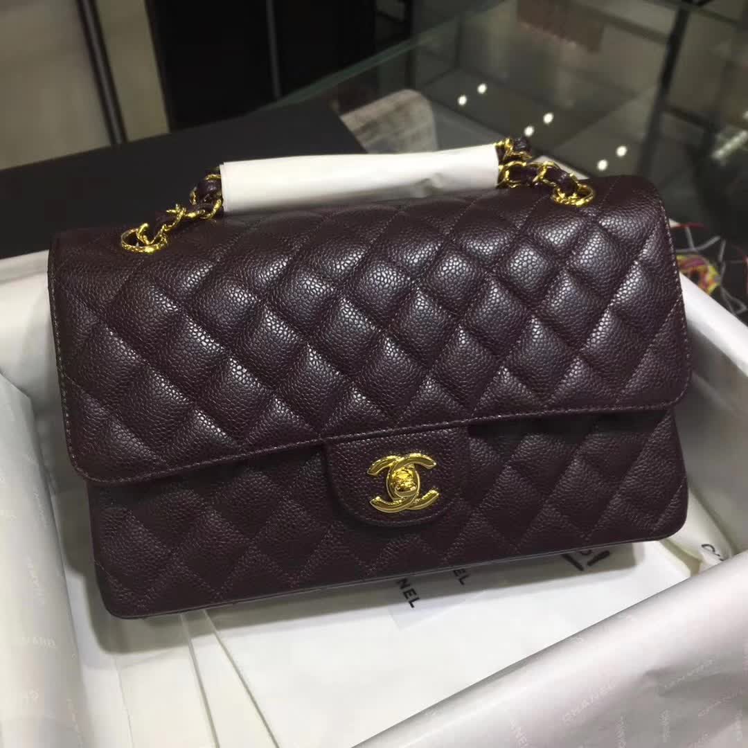 Chanel 香奈儿 Classic Flap 鱼子酱 咖啡色 25cm 金 一件代发