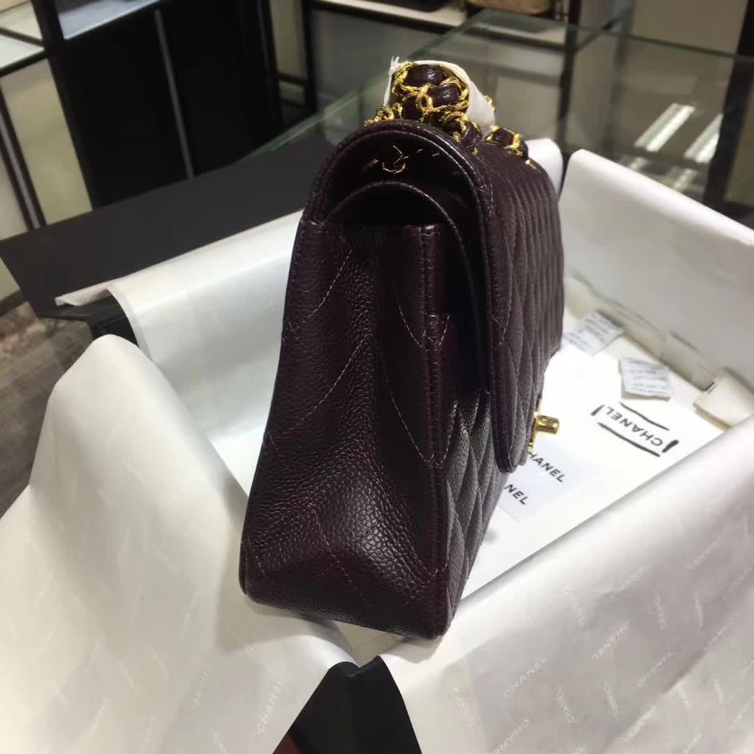 Chanel 香奈儿 Classic Flap 鱼子酱 咖啡色 25cm 金 一件代发