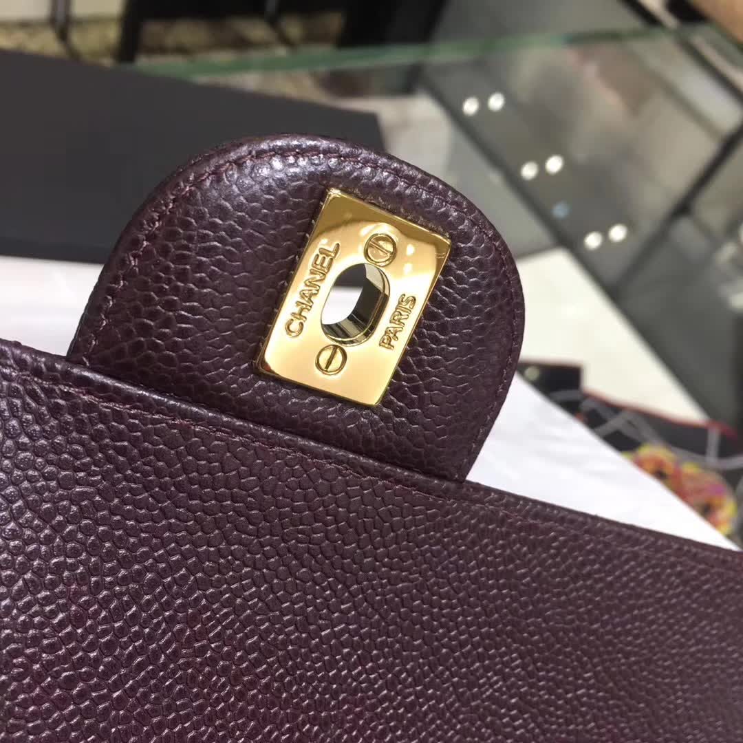Chanel 香奈儿 Classic Flap 鱼子酱 咖啡色 25cm 金 一件代发