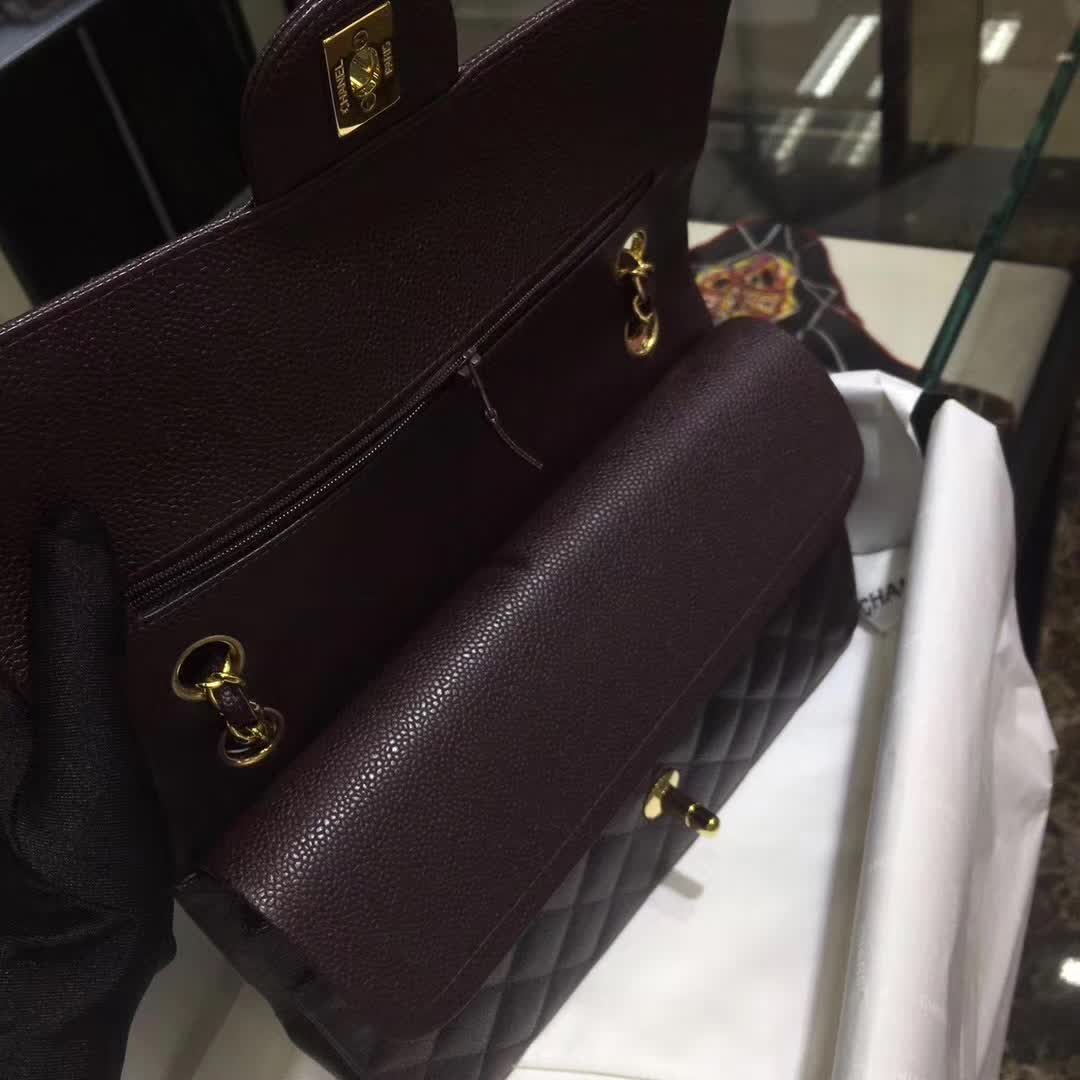 Chanel 香奈儿 Classic Flap 鱼子酱 咖啡色 25cm 金 一件代发