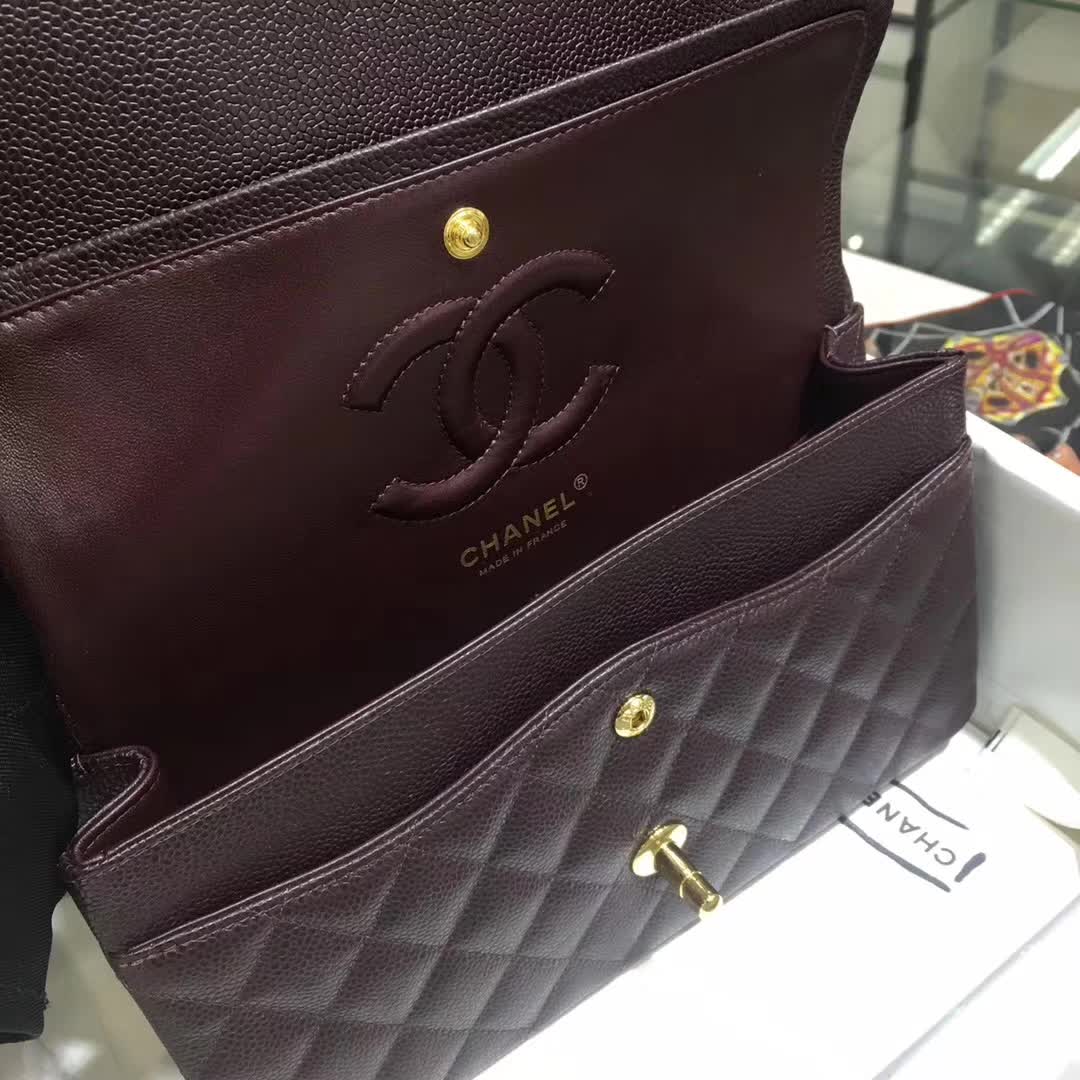 Chanel 香奈儿 Classic Flap 鱼子酱 咖啡色 25cm 金 一件代发