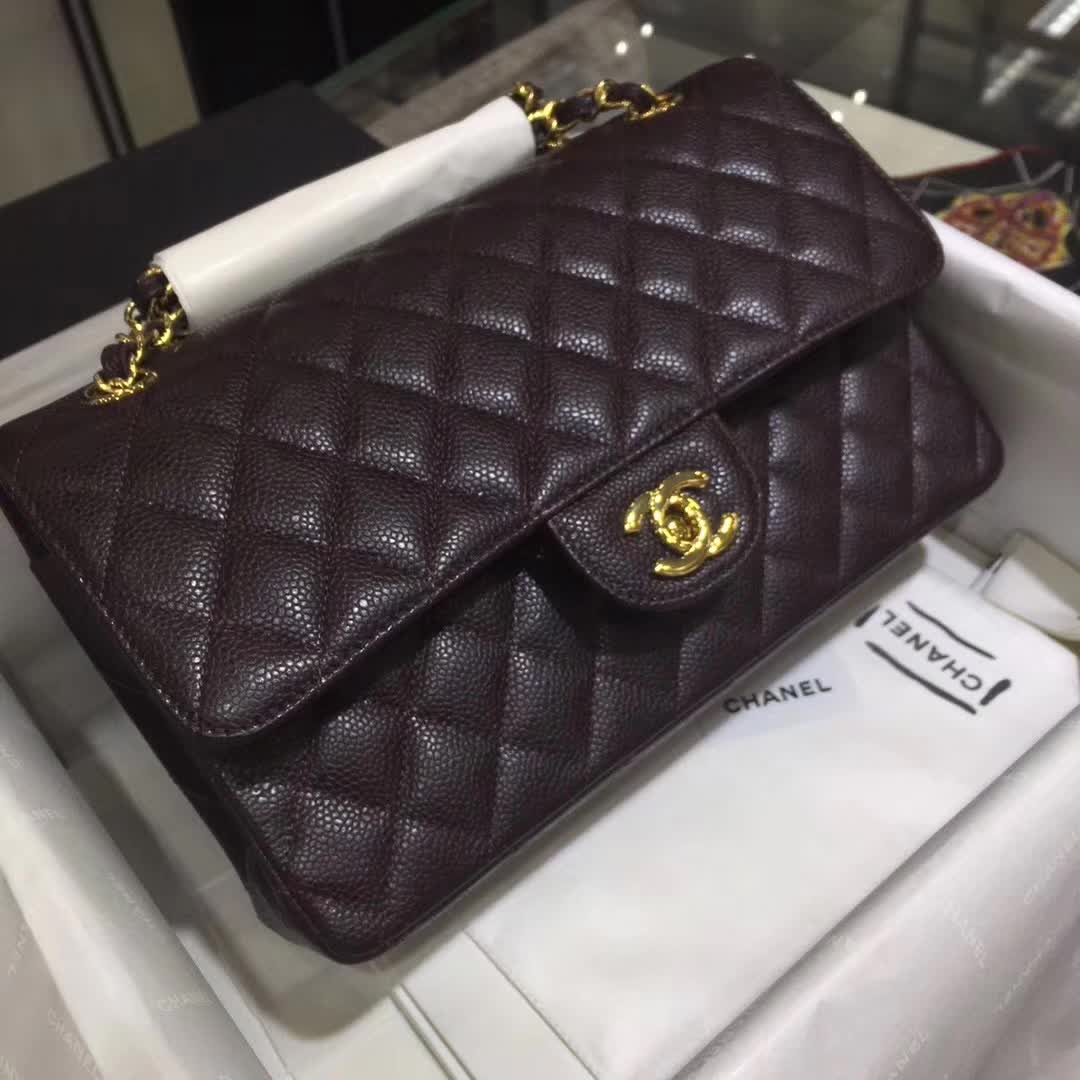 Chanel 香奈儿 Classic Flap 鱼子酱 咖啡色 25cm 金 一件代发