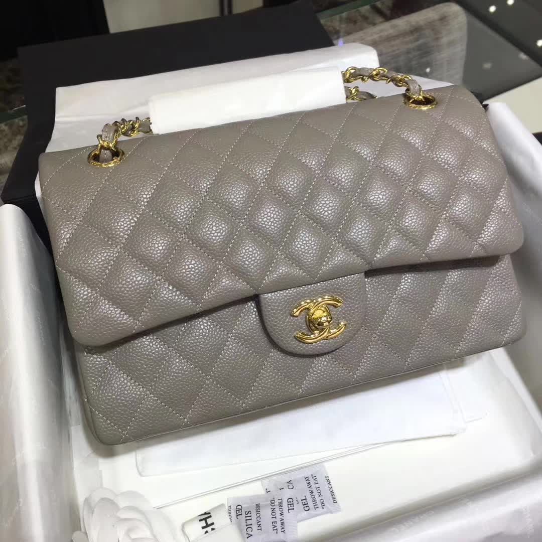 Chanel 香奈儿 Classic Flap 鱼子酱 灰色 25cm 金