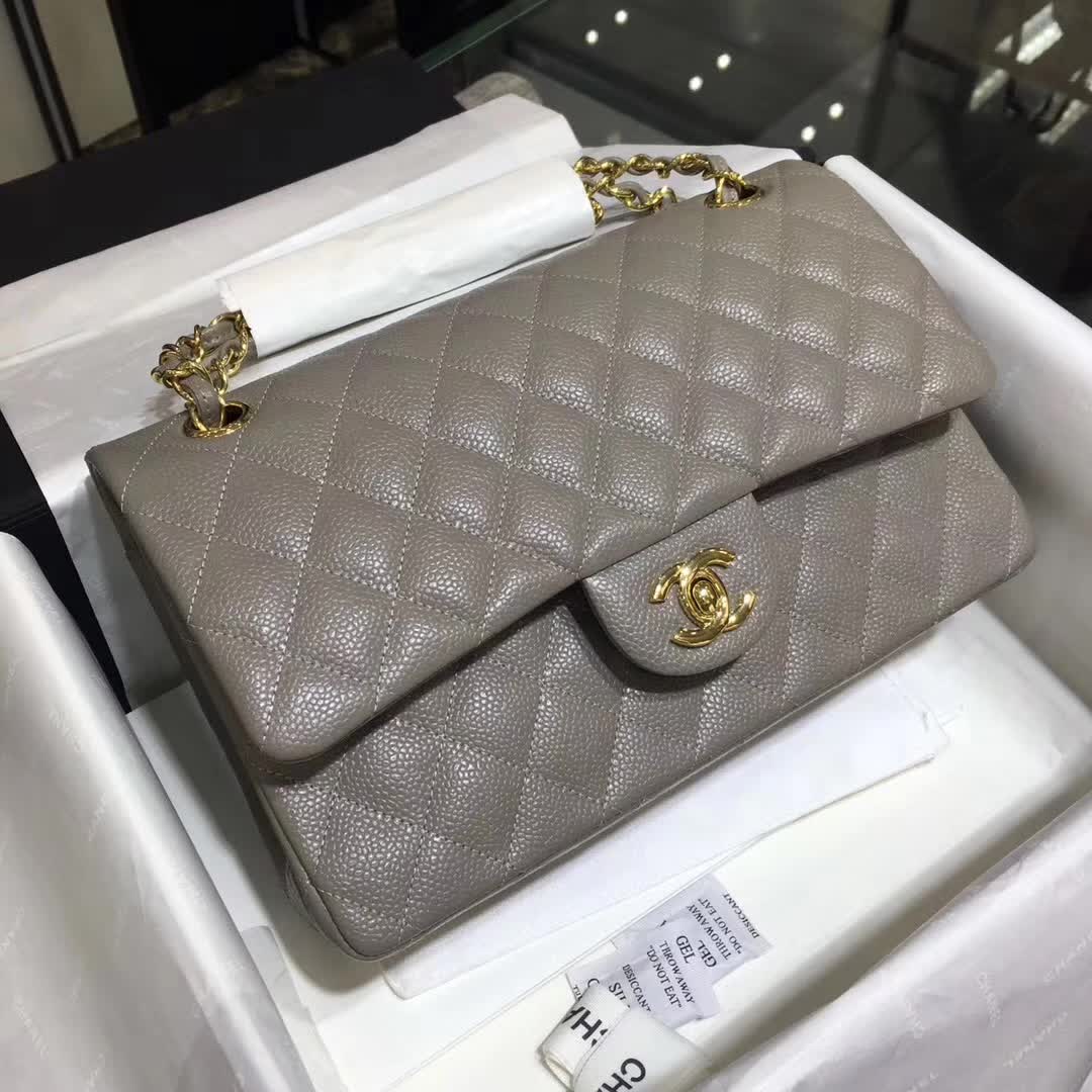 Chanel 香奈儿 Classic Flap 鱼子酱 灰色 25cm 金