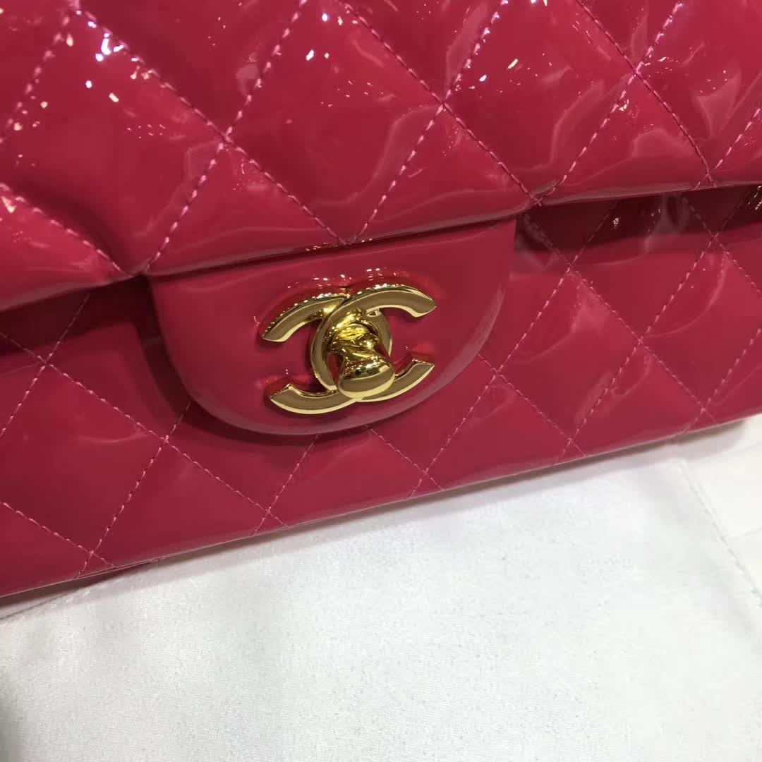 Chanel 香奈儿 Classic Flap 漆皮 玫红色 25cm 金 诚招代理