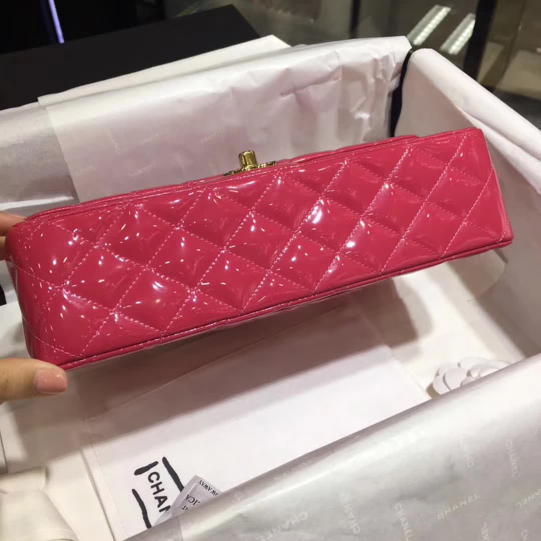 Chanel 香奈儿 Classic Flap 漆皮 玫红色 25cm 金 诚招代理