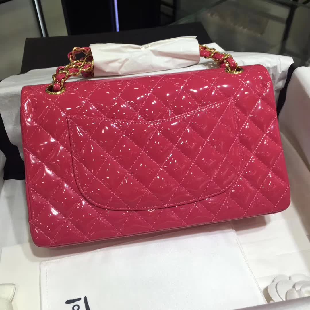 Chanel 香奈儿 Classic Flap 漆皮 玫红色 25cm 金 诚招代理