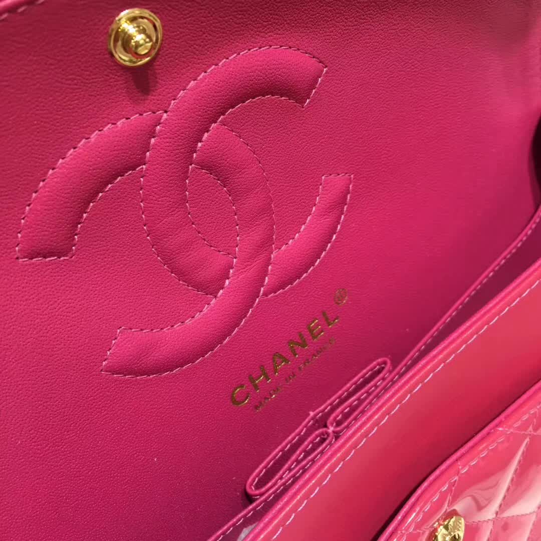 Chanel 香奈儿 Classic Flap 漆皮 玫红色 25cm 金 诚招代理