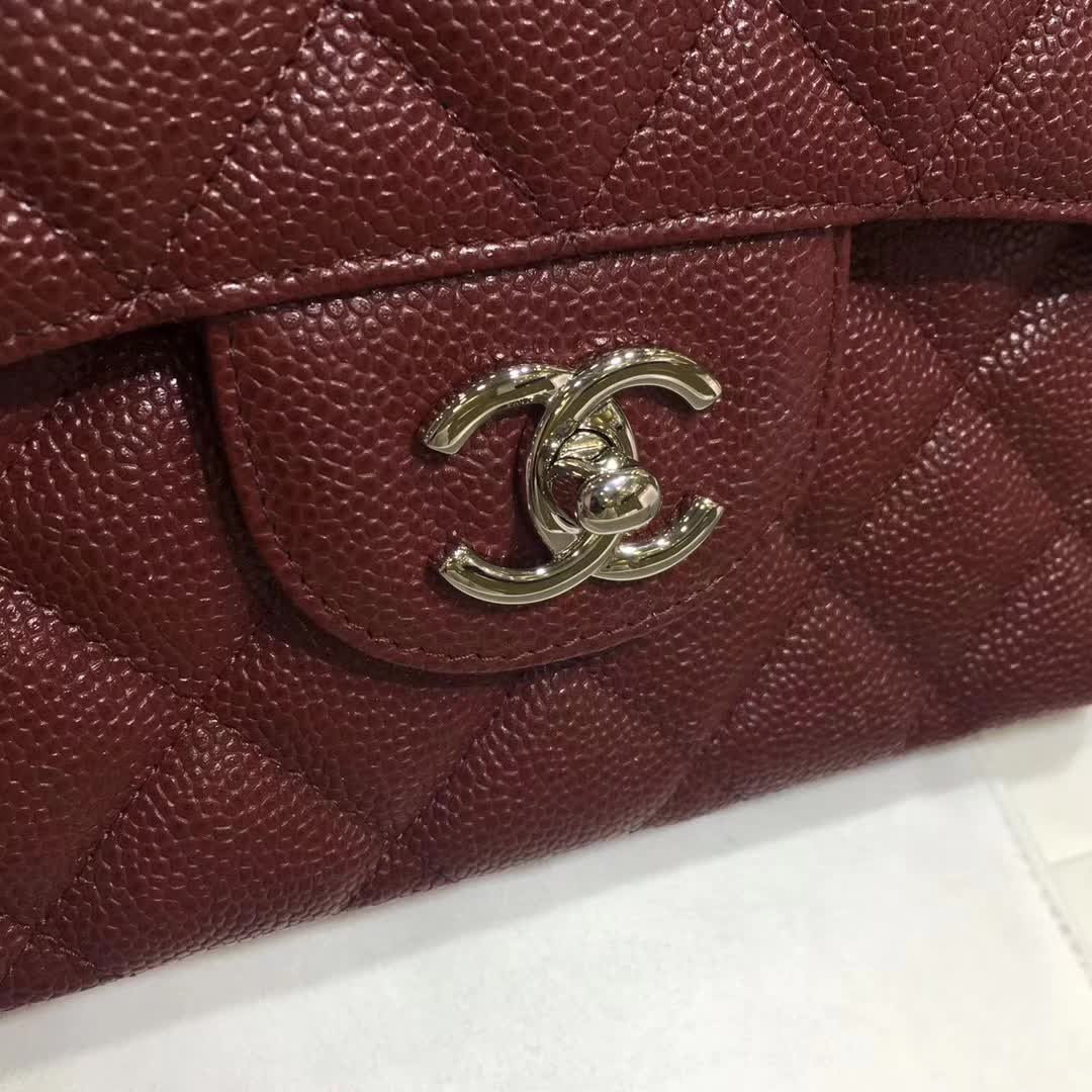 Chanel 香奈儿 Classic Flap 鱼子酱 枣红色 30cm 银