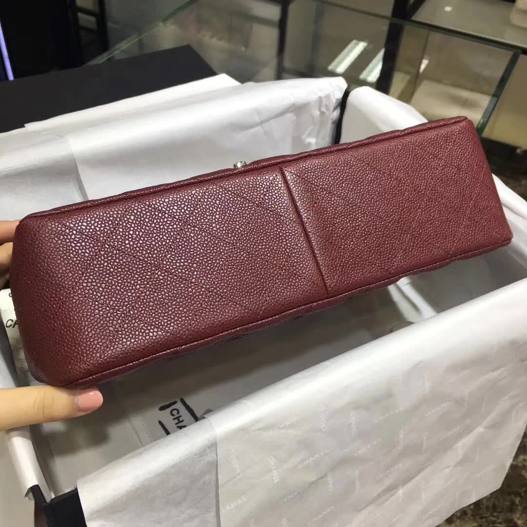 Chanel 香奈儿 Classic Flap 鱼子酱 枣红色 30cm 银
