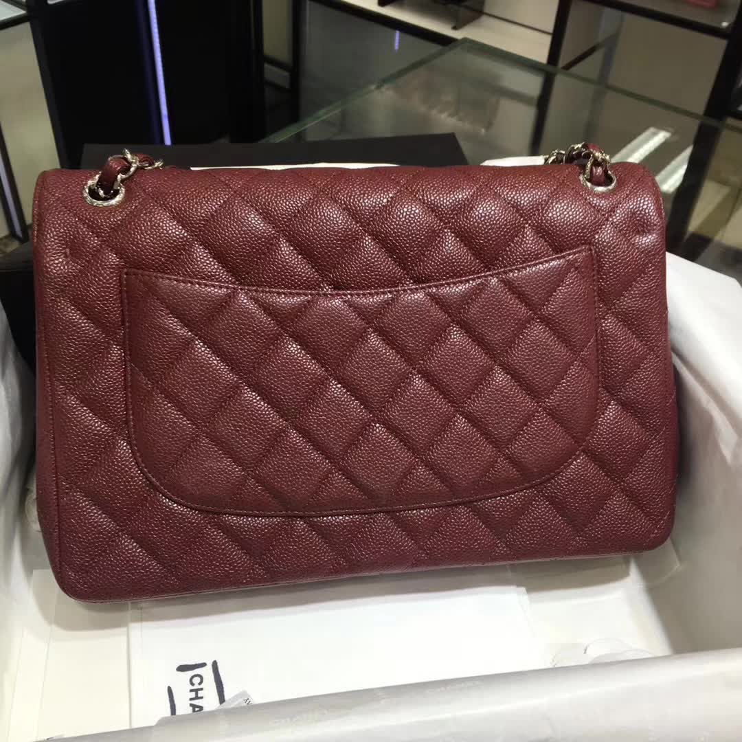 Chanel 香奈儿 Classic Flap 鱼子酱 枣红色 30cm 银
