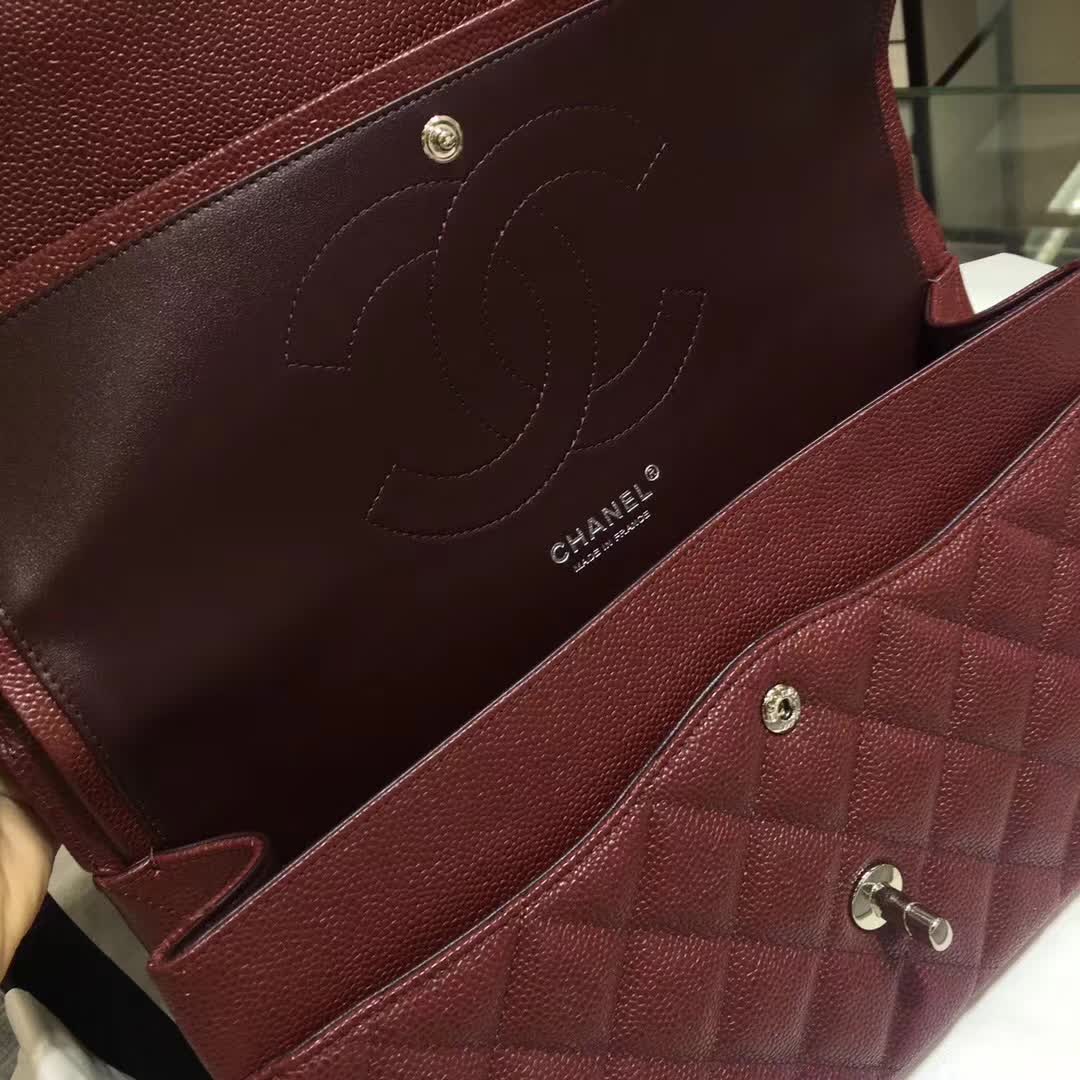 Chanel 香奈儿 Classic Flap 鱼子酱 枣红色 30cm 银