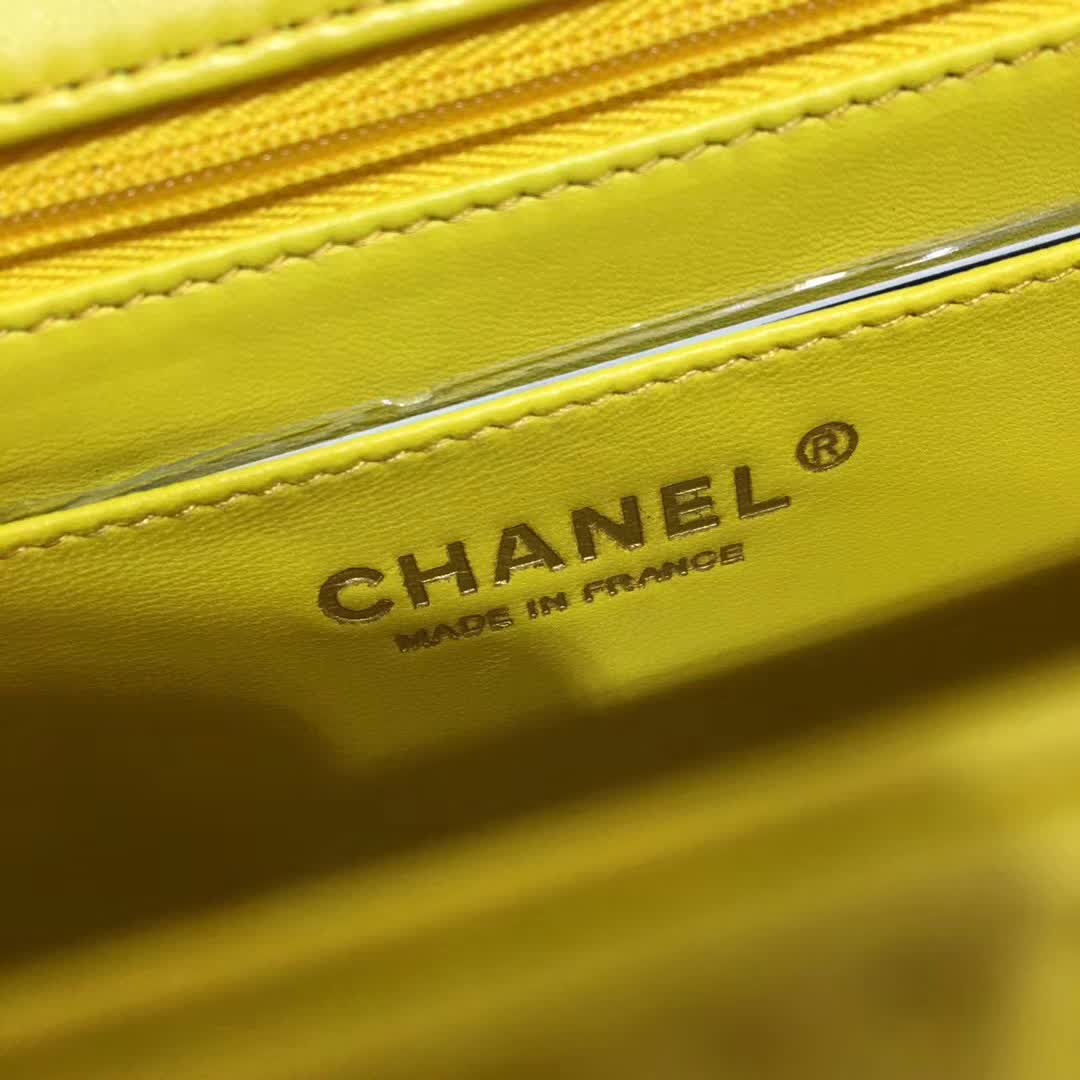 Chanel 香奈儿 Classic Flap 小羊皮 明亮黄 20cm  金