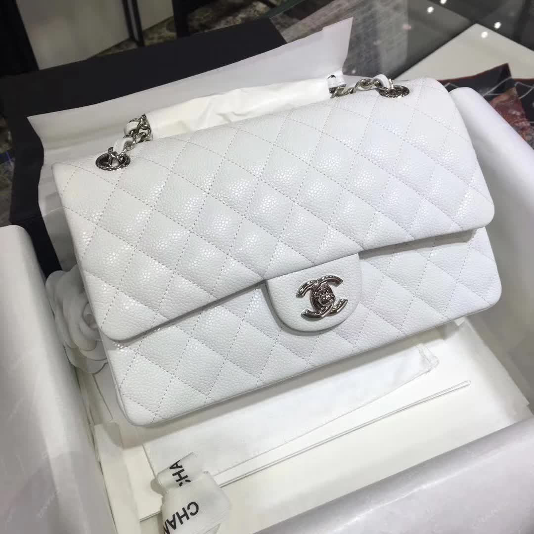 Chanel 香奈儿 Classic Flap 鱼子酱 白色 25cm  银五金