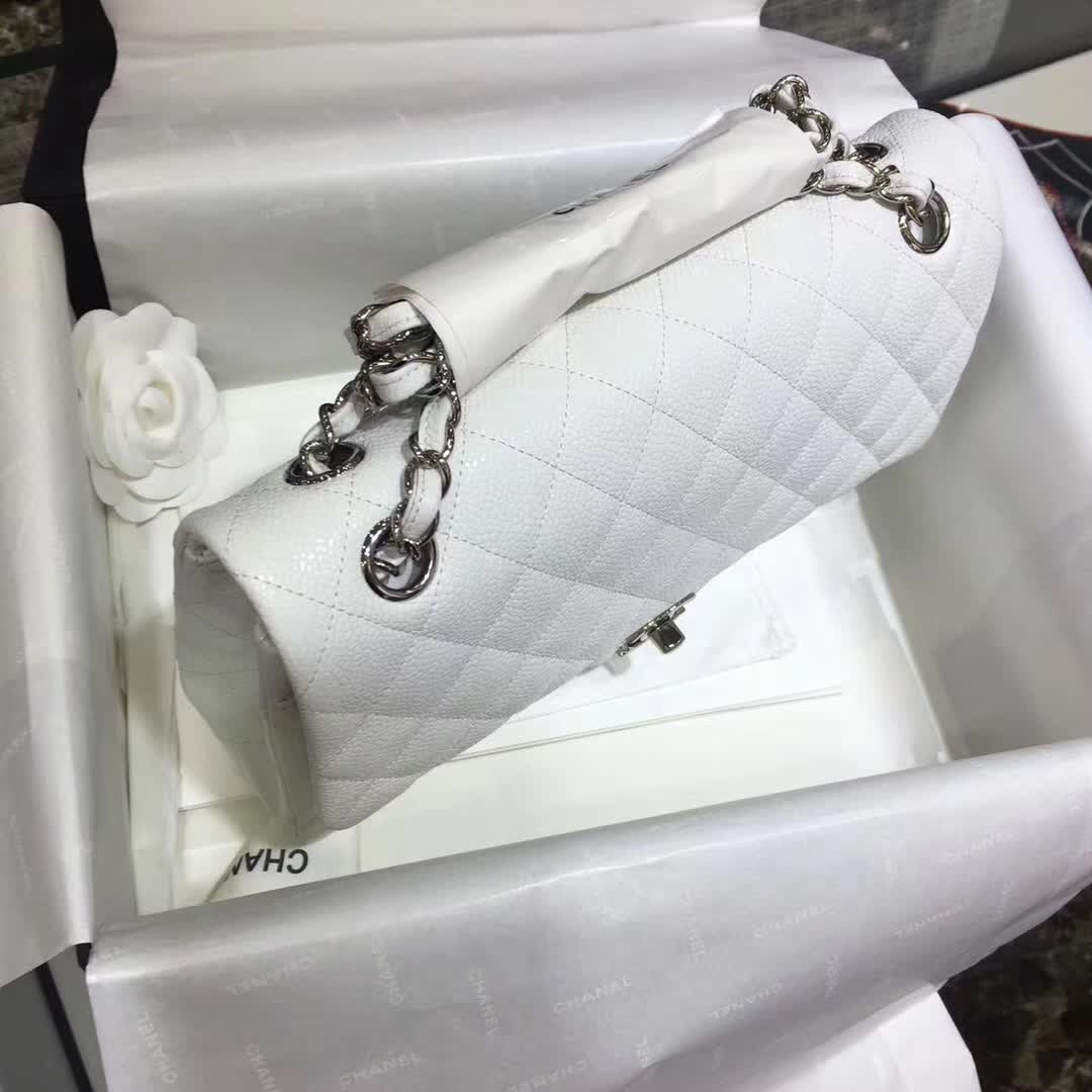 Chanel 香奈儿 Classic Flap 鱼子酱 白色 25cm  银五金