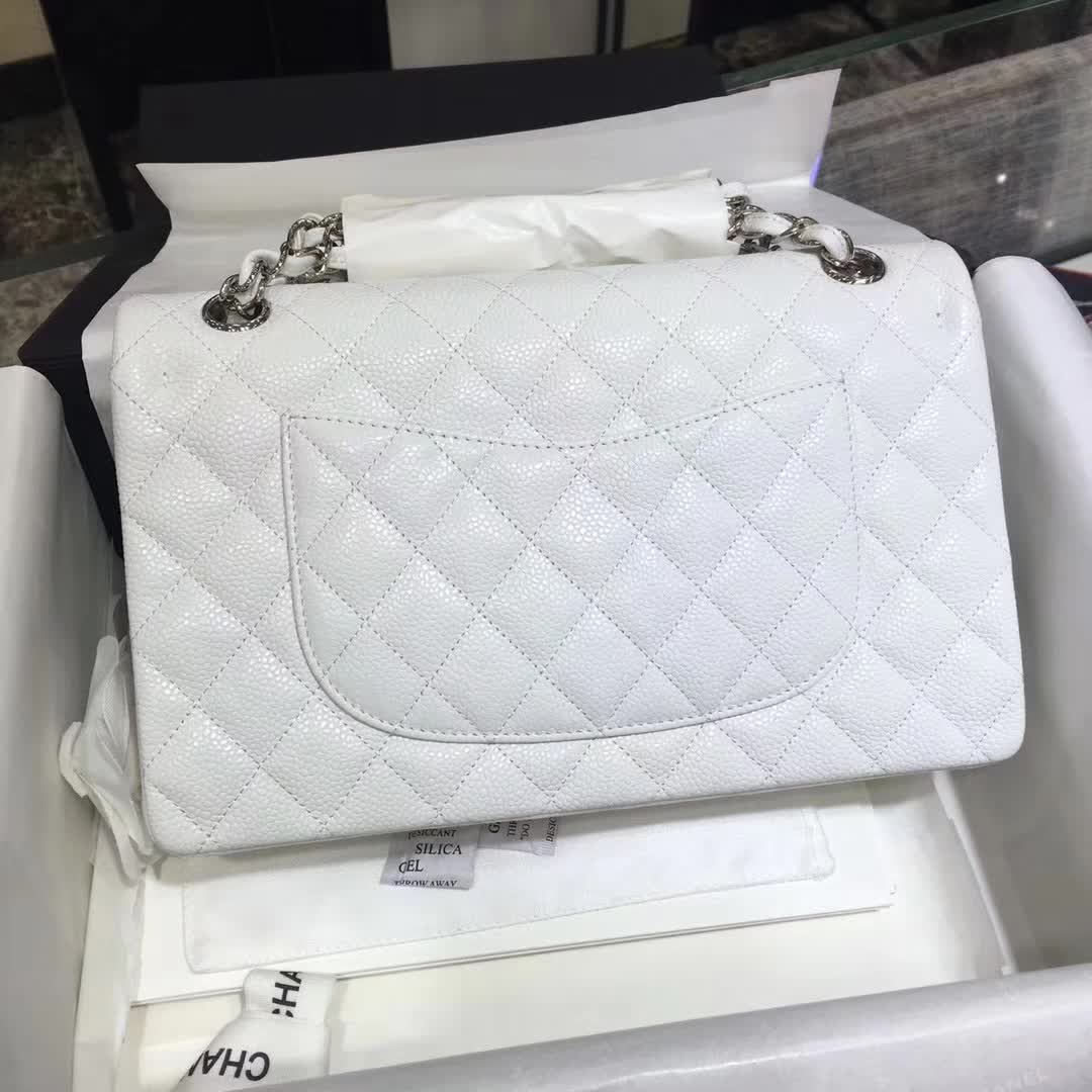Chanel 香奈儿 Classic Flap 鱼子酱 白色 25cm  银五金