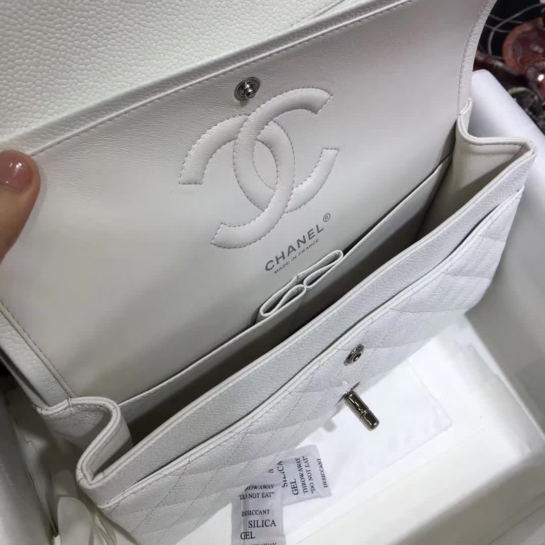 Chanel 香奈儿 Classic Flap 鱼子酱 白色 25cm  银五金