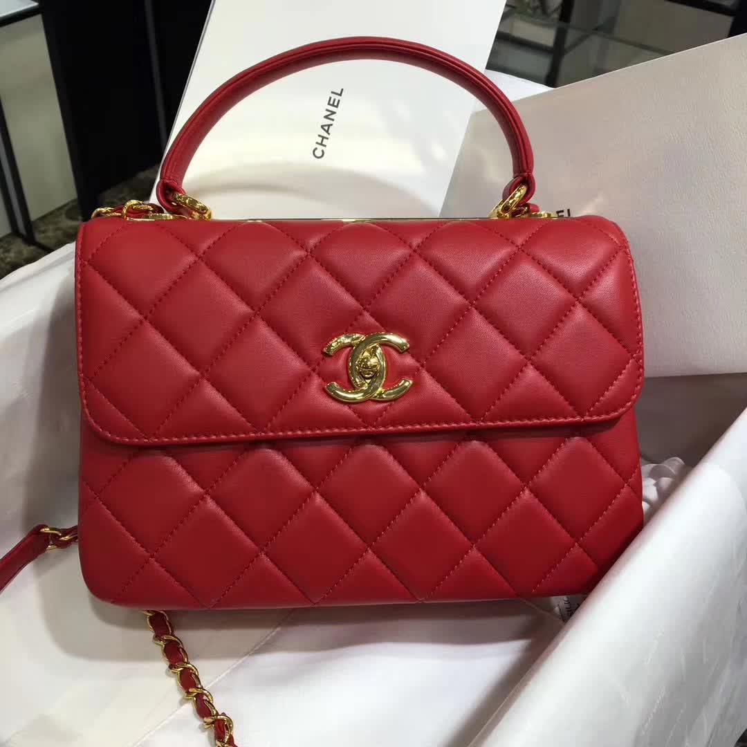 Chanel 香奈儿 Trendy 小羊皮 大红色 25cm 金色