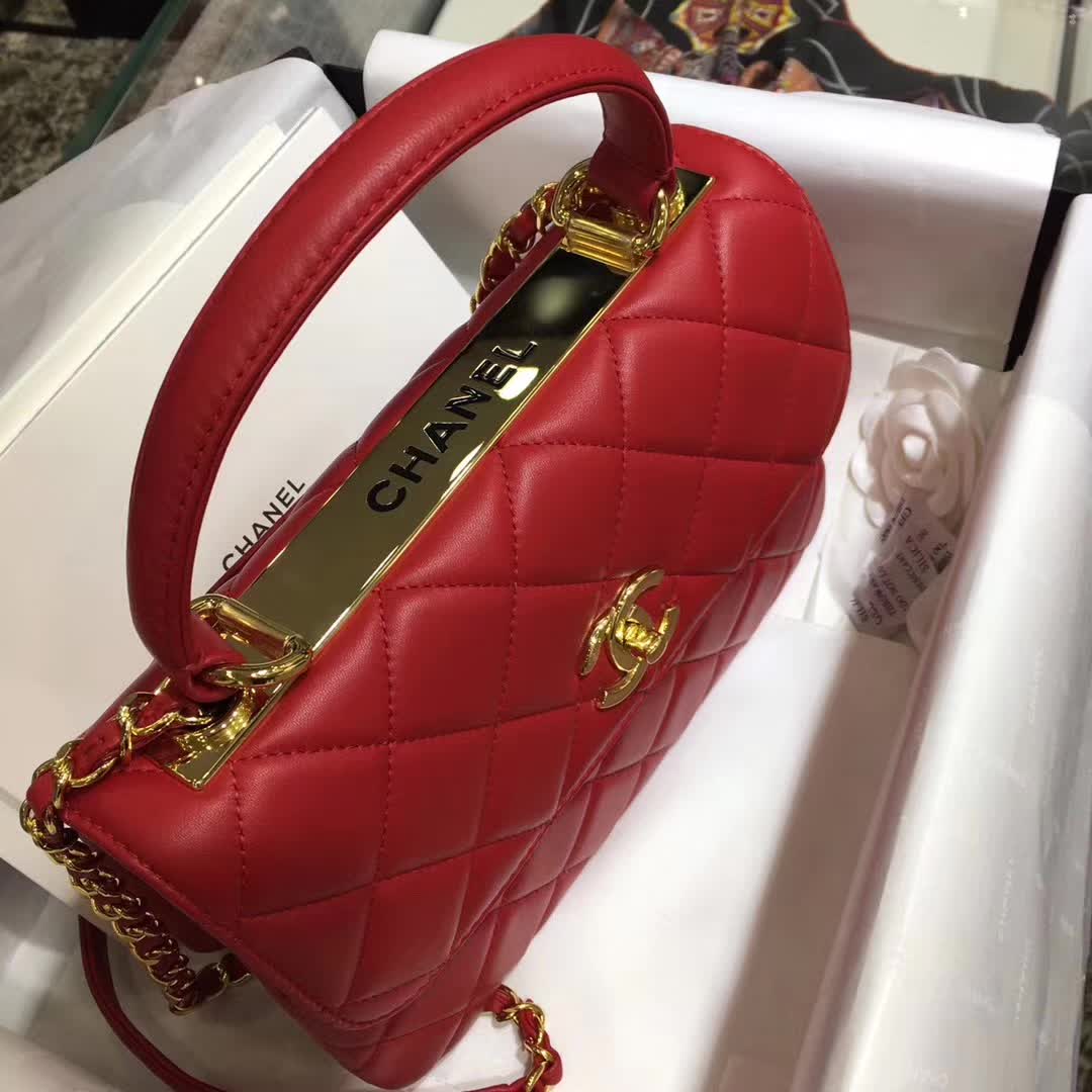 Chanel 香奈儿 Trendy 小羊皮 大红色 25cm 金色