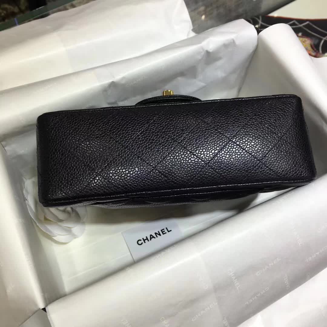 Chanel Classic Flap 鱼子酱 黑色 20cm 车边 金扣