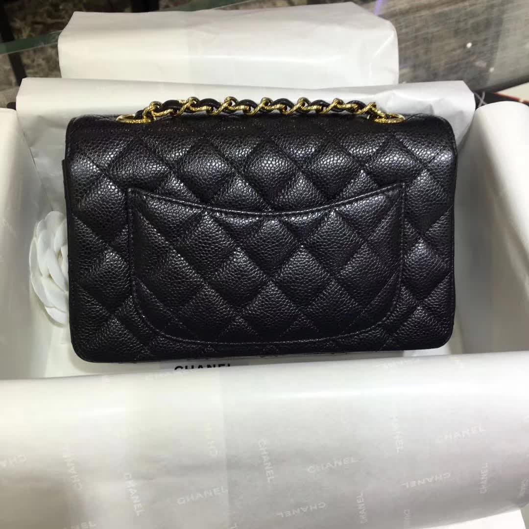 Chanel Classic Flap 鱼子酱 黑色 20cm 车边 金扣