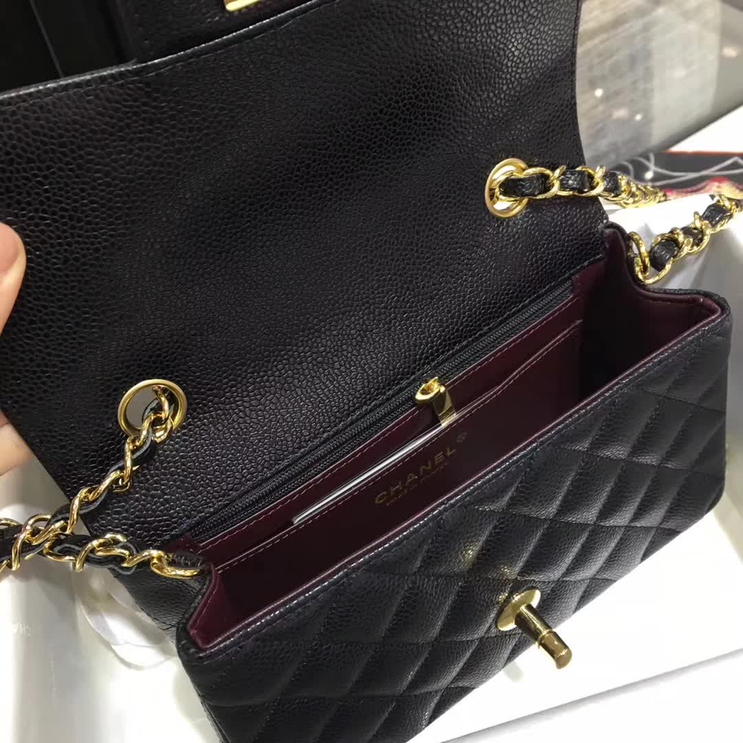 Chanel Classic Flap 鱼子酱 黑色 20cm 车边 金扣