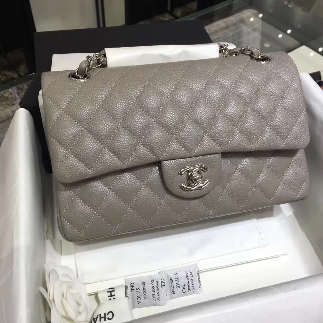 Chanel 香奈儿 专柜同步 Classic Flap 鱼子酱 灰色 25cm 银五金