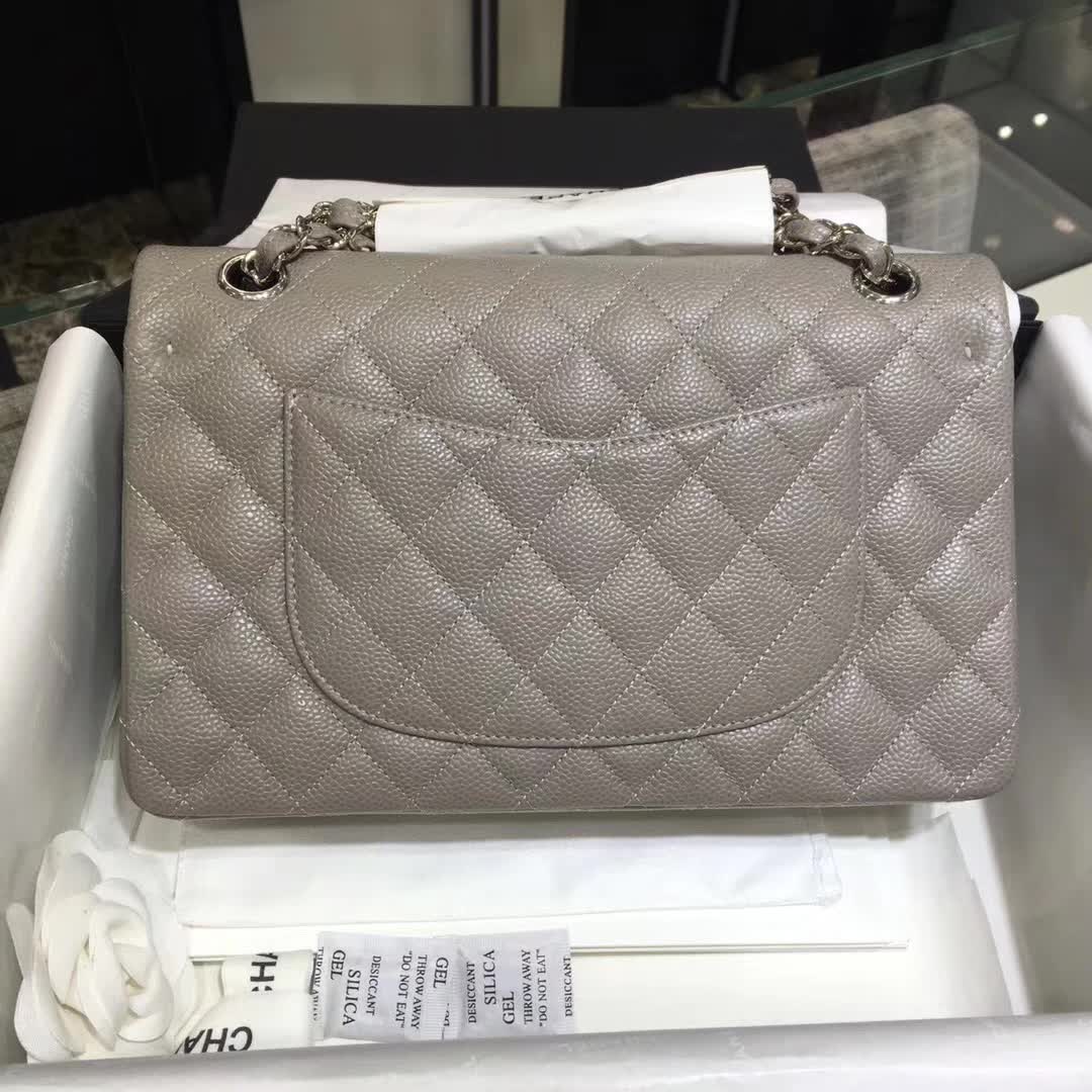 Chanel 香奈儿 专柜同步 Classic Flap 鱼子酱 灰色 25cm 银五金