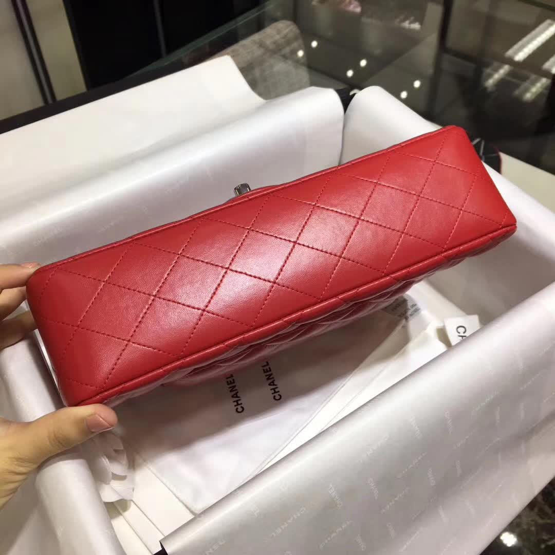 Chanel 香奈儿 Classic Flap 小羊皮 大红色 25cm  银五金
