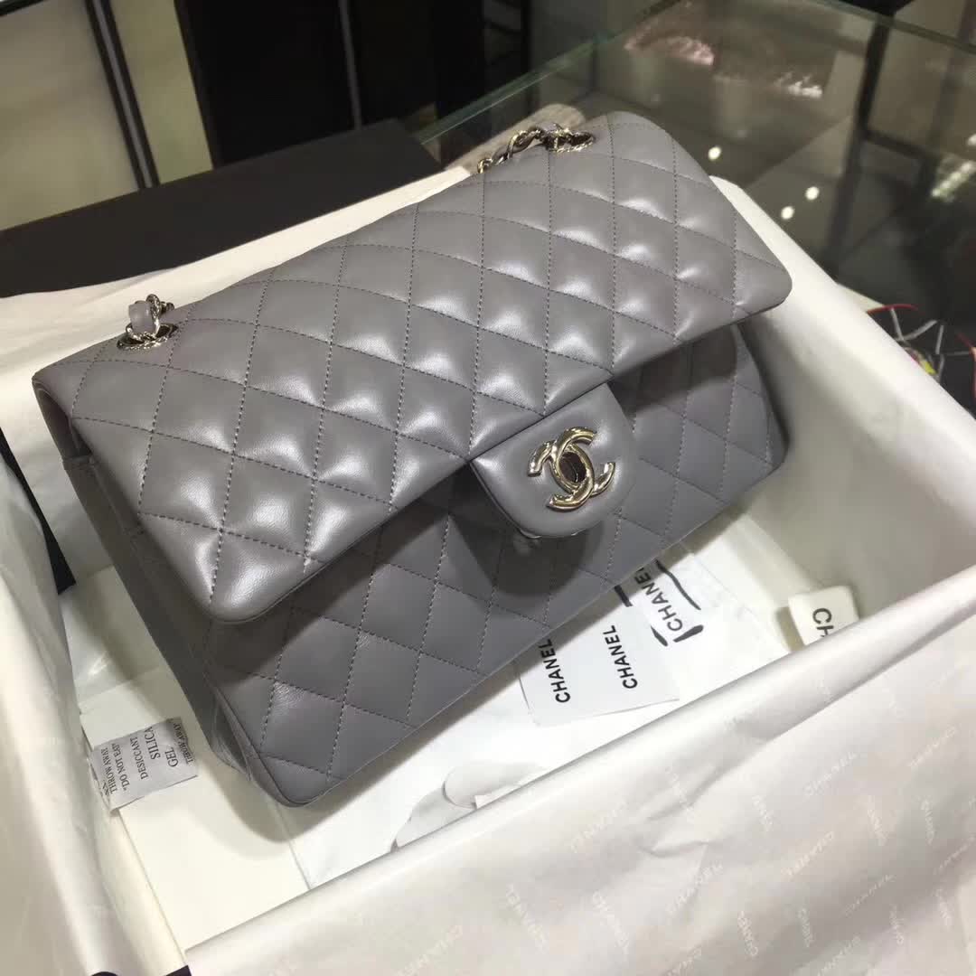Chanel 香奈儿 Classic Flap 小羊皮 锡器灰 25cm 银扣